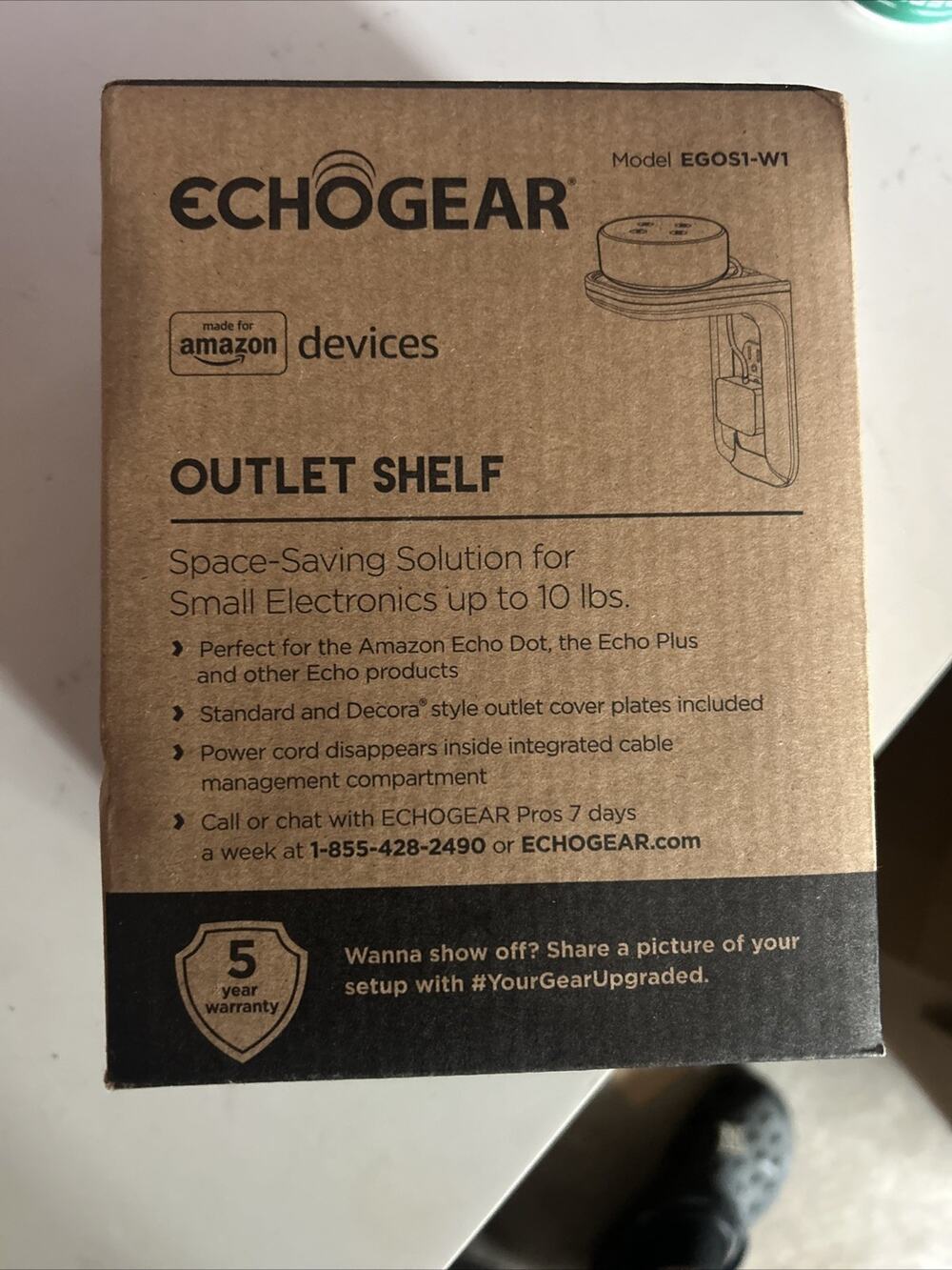 New Echo Gear Outlet Shelf Model EGOS1-W1 For Amazon Devices